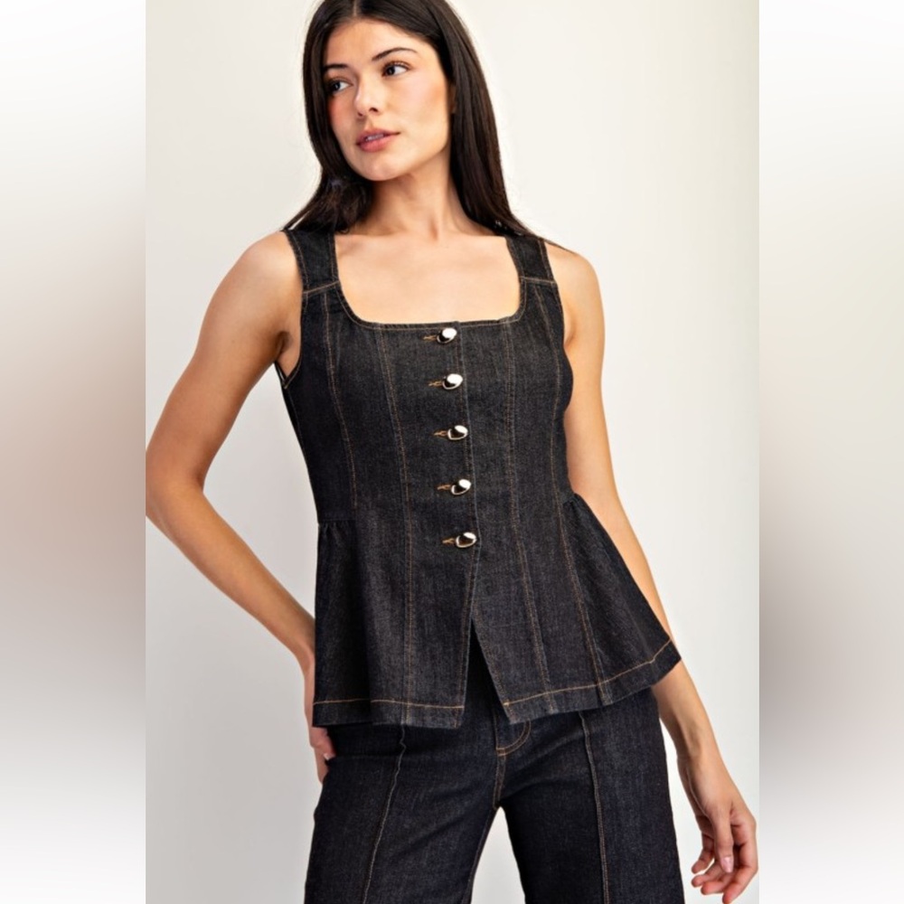 A49. Dark Denim Peplum Vest & Pant Set - Picture 2 of 7